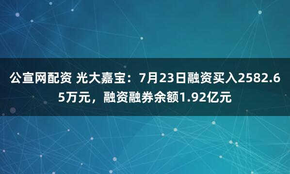 公宣网配资 光大嘉宝：7月23日融资买入2582.65万元，融资融券余额1.92亿元
